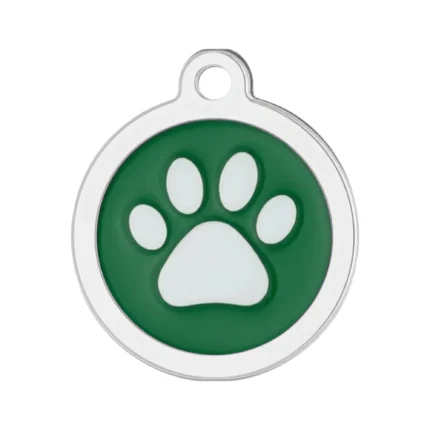 Green paw print pet ID tag