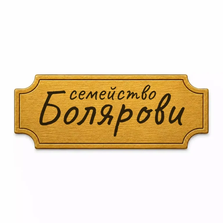 Златиста гравирана метална табелка за врата и пощенска кутия с надпис „Семейство Болярови“
