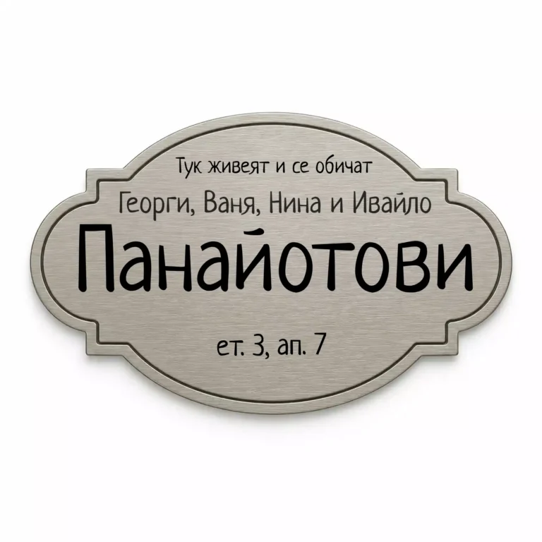 Гравирана сребриста метална табелка за врата и пощенска кутия Модел 15 с персонализиран надпис