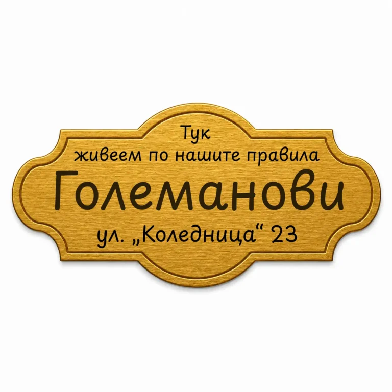 Гравирана златиста метална табелка за врата и пощенска кутия Модел 18