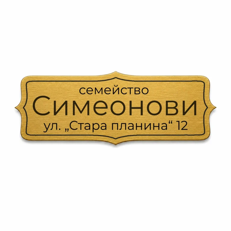 Златиста гравирана метална табелка Модел 24 за врата и пощенска кутия