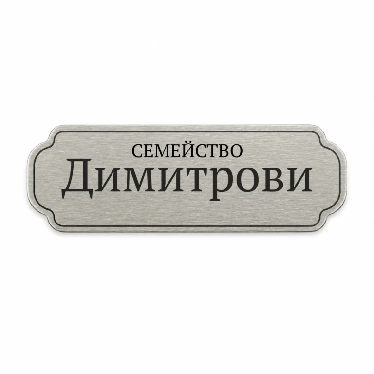 Гравирана сребриста метална табелка за врата и пощенска кутия с фамилно име