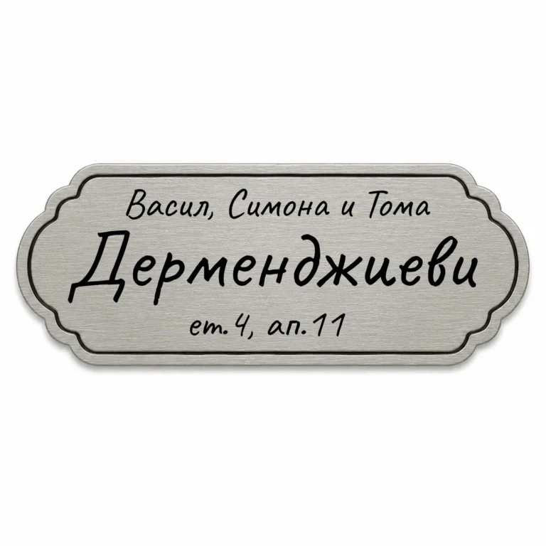 Гравирана сребриста метална табелка за врата и пощенска кутия с персонализирани имена и адрес