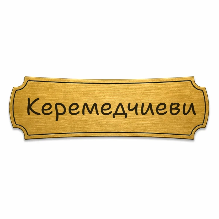 Гравирана златиста метална табелка за врата и пощенска кутия, модел 10, с надпис „Керемедчиев“